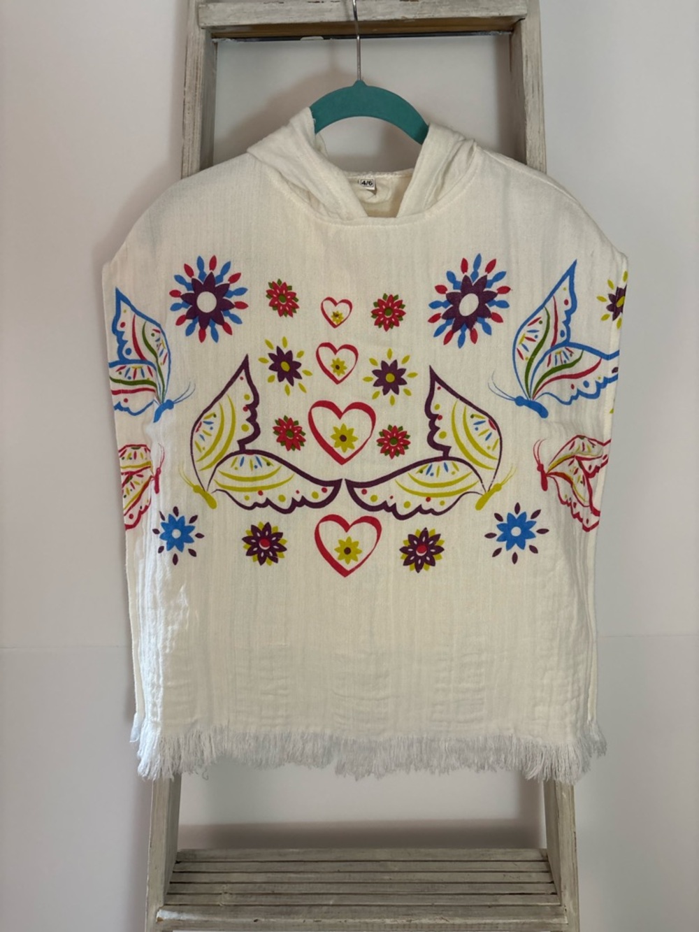 XXS Printed Boho Hooded poncho, gauzy, hippie, bohemian, earthy, global Village